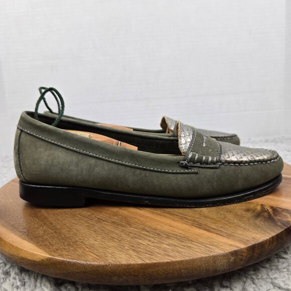 G.H. Bass Weejuns Womens 8.5M Green Suede Snake Print Casual Daily Penny Loafer - Picture 3 of 12